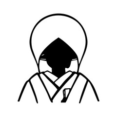 わたぼうしをつけた和装花嫁モノクロシルエットイラスト