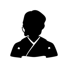 礼服和装の女性　モノクロシルエットイラスト