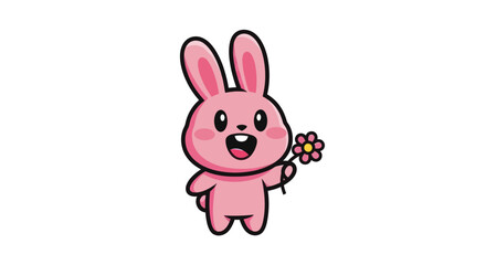 Obraz premium Pink cartoon bunny holding flower