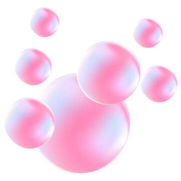 Fizzing air and water pink bubbles on white background with fizzy sparkles. 