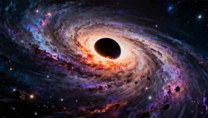 Vector illustration of a black hole in the center of a spiral galaxy. © Dzianis