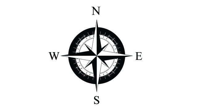 A classic compass rose illustration displaying cardinal directions and detailed markings