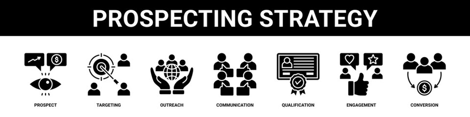 Fototapeta premium Prospecting Strategy web banner icon set collection solid style.