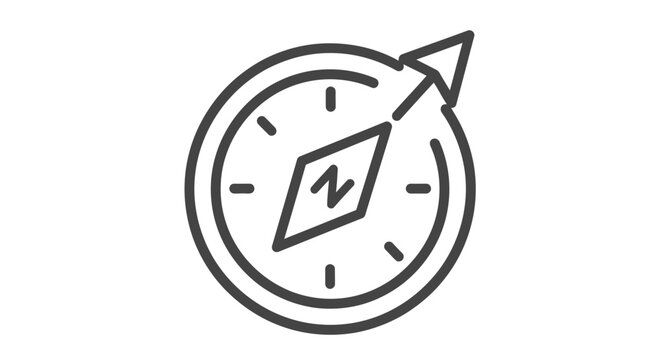 Simple black line drawing of a compass with a north pointing arrow
