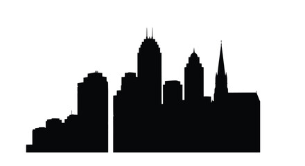 Naklejka premium Silhouetted cityscape against a stark white background featuring prominent skyscrapers