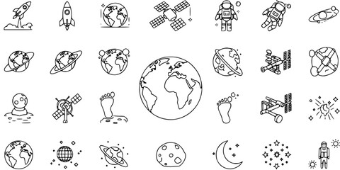 Space Exploration and Cosmic Icons: Rockets, Astronauts, Planets, Satellites, and More © pixraw