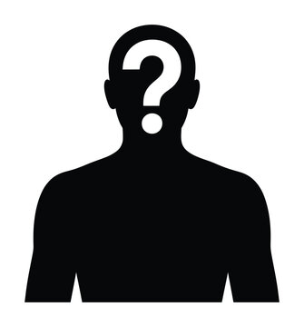 Black silhouette of a man with a question mark represents mystery vector image