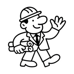 PNG Cartoon architect waving happily.
