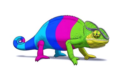 Colorful Chameleon Illustration with Vibrant Striped Body for Creative Nature and Playful Animal Concept