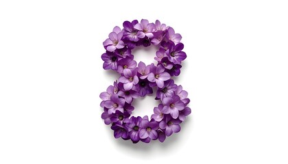 Number 8 made of purple flowers for March 8th