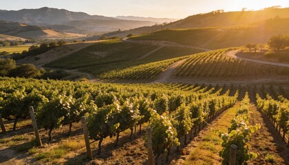 Naklejka premium Drone aerial view of vineyard rows on hills, agricultural landscape, wine production farming, rural countryside, precision agriculture and land cultivation