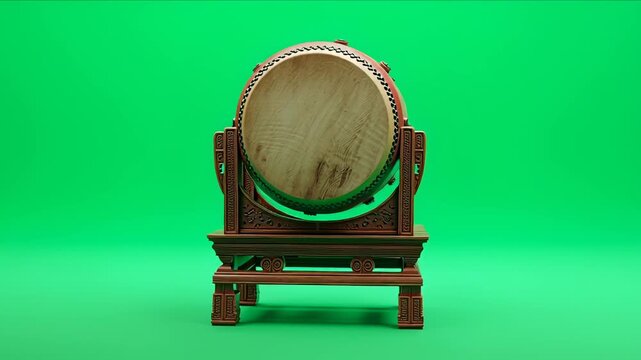 Traditional Drum Instrument on Green Screen Background