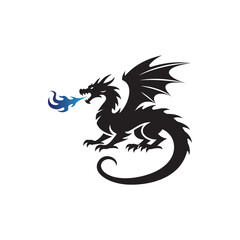 Naklejka premium Winged Dragon with fire logo design