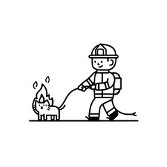Obraz premium Firefighter Saving Cat from Fire with Hose