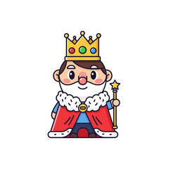 Cute Cartoon King Character with Crown and Scepter, Vector Illustration