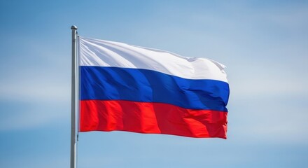 Russia Flag Waving Under Clear Sky