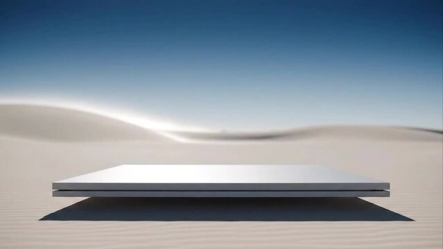 White Platform Floating Above Sandy Dunes Under Blue Sky display product