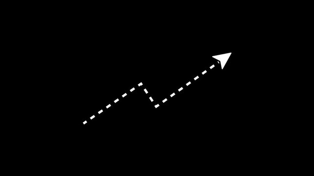 dotted line arrow animation, dotted line running upwards following the arrow, rising line, economic growth concept, 4k video