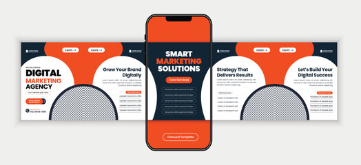 Digital Marketing Agency Social Media Carousel Post Design Template for Corporate, SaaS, and Business Growth Strategy