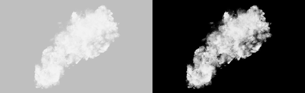 Horizontal white smoke cloud isolated on transparent background, thick rolling vapor formation with soft diffusion and natural flow, realistic atmospheric overlay PNG