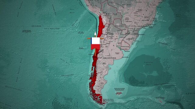 Chile Country Map Animation Highlighting Territory with National Flag Marker