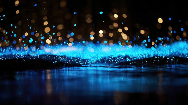 mycelial. A macro view of an underwater microbial mat as a glowing, electric-blue mycelial network. STEM education sheets, lab safety posters, designed for biotech research communications.
