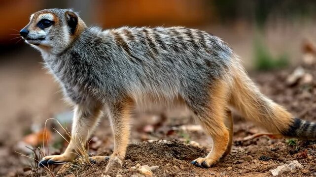 Small animal moves carefully through the grass during the early morning hours in a natural environment
