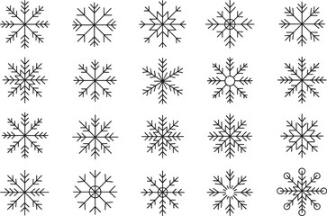 Black and white snowflake patterns on white background
