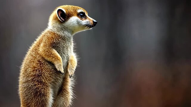 Meerkat stands alert on the ground in a natural setting during the day