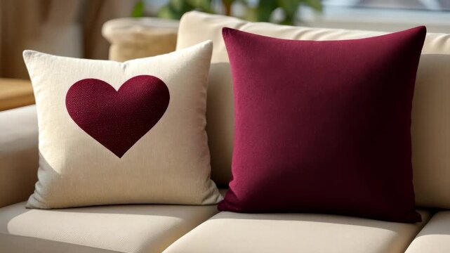 Decorating a living room with soft pillows and cushions in a home setting during the day