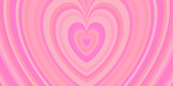 Pink heart pattern growing from the center, forming a romantic heart-shaped tunnel. Horizontal Valentine&rsquo;s Day background with a dreamy love vibe.