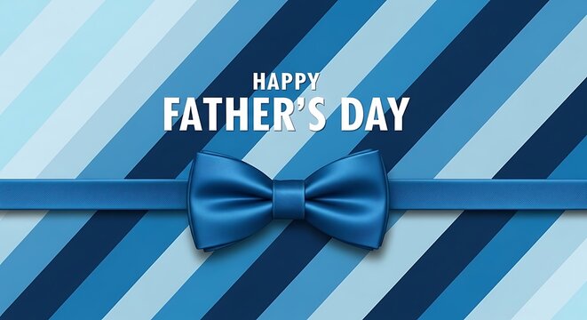 Blue striped background with bow tie and fathers day text