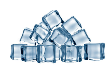 Realistic Translucent Ice Cubes Pile Isolated on Transparent Background PNG. Frosty Ice Cube Heap Isolated.