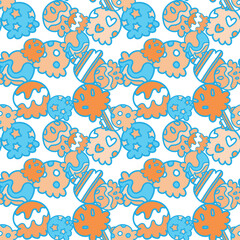 Fototapeta premium Cute colorful ice cream seamless pattern blue and orange background vector illustration