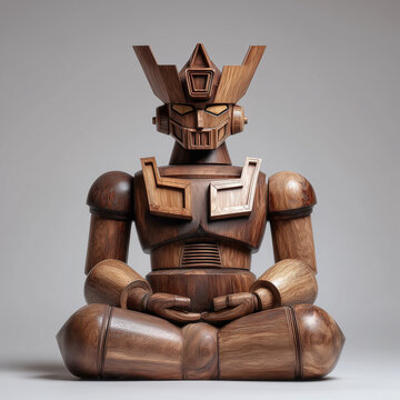 Wooden boudha robot seated