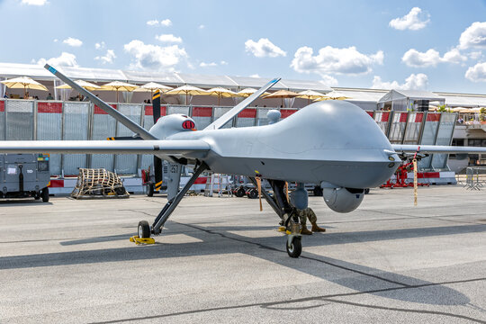 General Atomics MQ-9 Reaper unmanned aerial vehicle (UAV), a long-endurance military drone aircraft used for intelligence, surveillance, reconnaissance, and combat operations.