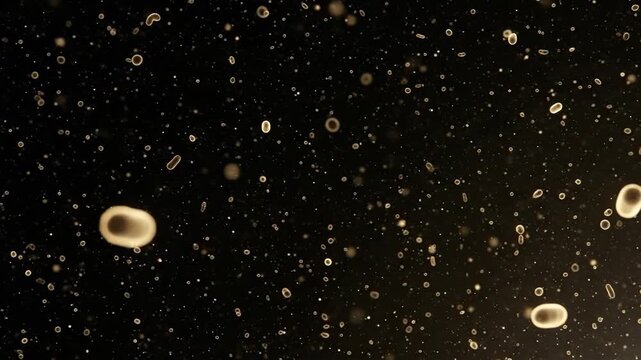 Bacteria and Microbes Floating in Dark Space with Golden Glows, Numerous Rod Shaped Cells and Spherical Particles Suspended Against Black Background 4K Video