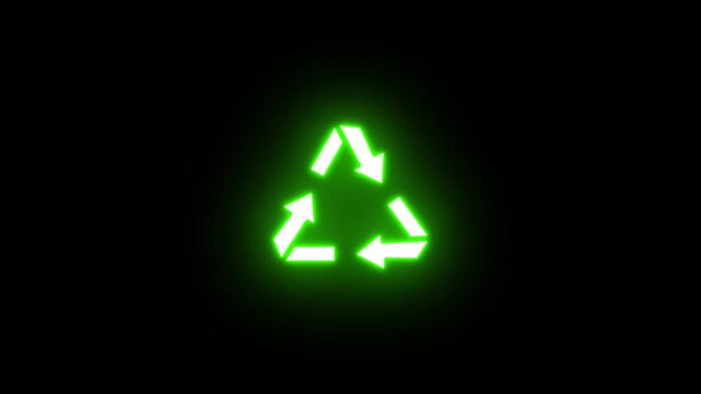 looped 3d animation. Green recycling symbol. symbol animated neon icon vector