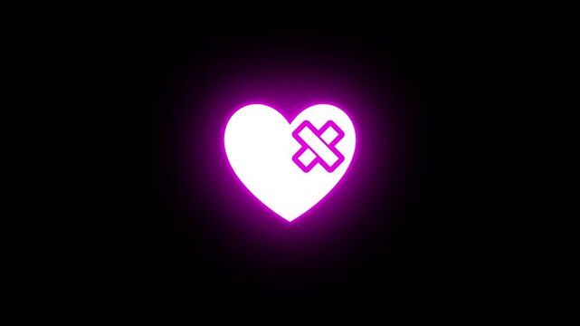 looped 3d animation. Neon heart with bandage animated neon icon vector