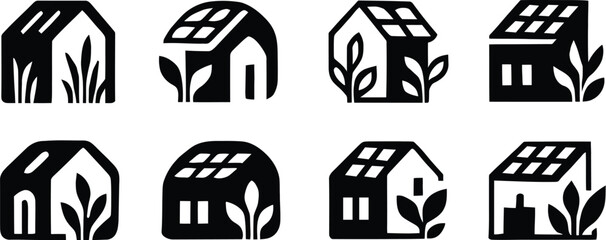 Rooftop garden icon set. Solar Punk Icon set. Solar punk architecture fans, harmonious icon, Vector illustration ! © ᗰᗩᐯI'S