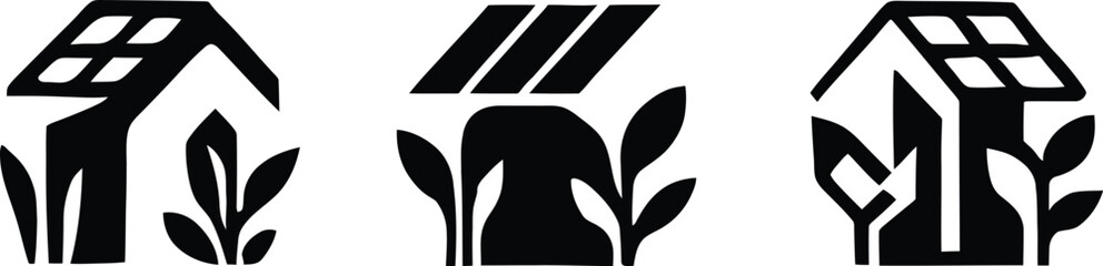 Rooftop garden icon set. Solar Punk Icon set. Solar punk architecture fans, harmonious icon, Vector illustration ! © ᗰᗩᐯI'S