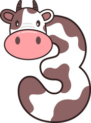 Fototapeta premium Cute Cow Character Number 3 Illustration