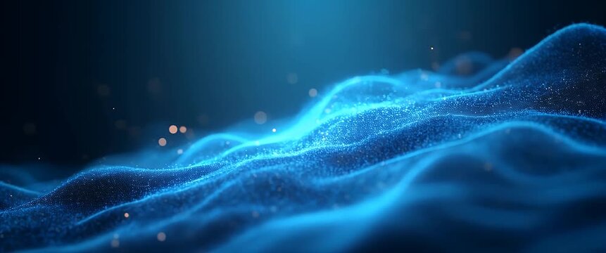 Gentle waves of luminous particles undulate gracefully as the camera slowly pans across a serene abstract landscape, evoking a cinematic sense of tranquility and digital wonder.