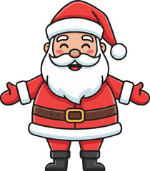 Jolly Santa Claus illustration with outstretched arms and welcoming gesture in a festive holiday scene from a front viewpoint.