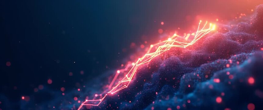 Glowing graph line ascends against a dynamic abstract background, as the camera slowly pans, highlighting data growth and futuristic technology in a cinematic, vibrant style.