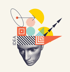 Concept of generating thoughts and ideas. Time to think. Discovery, studying and learning concept. Geometrical art. Vector for presentation, cover, placard, banner, poster, brochure. © Login