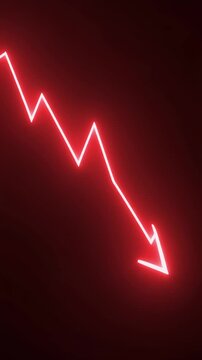 A downward trending graph illustration with a neon red arrow on a dark background