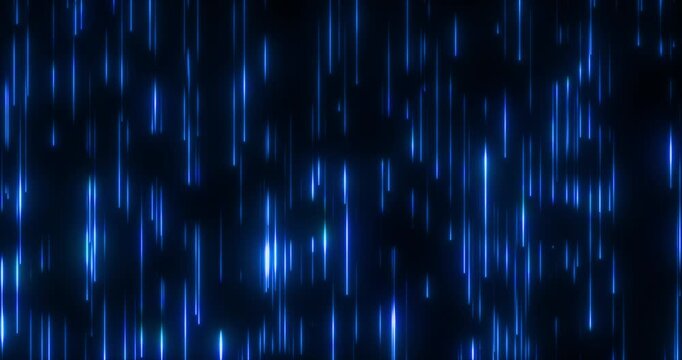 The abstract wall is made up of descending paths of particles, creating the effect of digital rain. The smooth movement of the elements forms a dynamic, mesmerizing pattern that fills the space with e