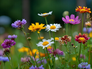 Fototapeta premium Colorful wild flowers blooming in a summer meadow