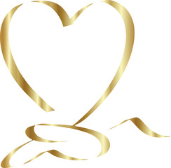 Gold heart ribbons shadow. Decoration for love, romantic